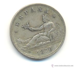 Münzen von Spanien: 10- MUY BONITAS DOS PESETAS 1870 *1870 FALSO FALSA DE ÉPOCA